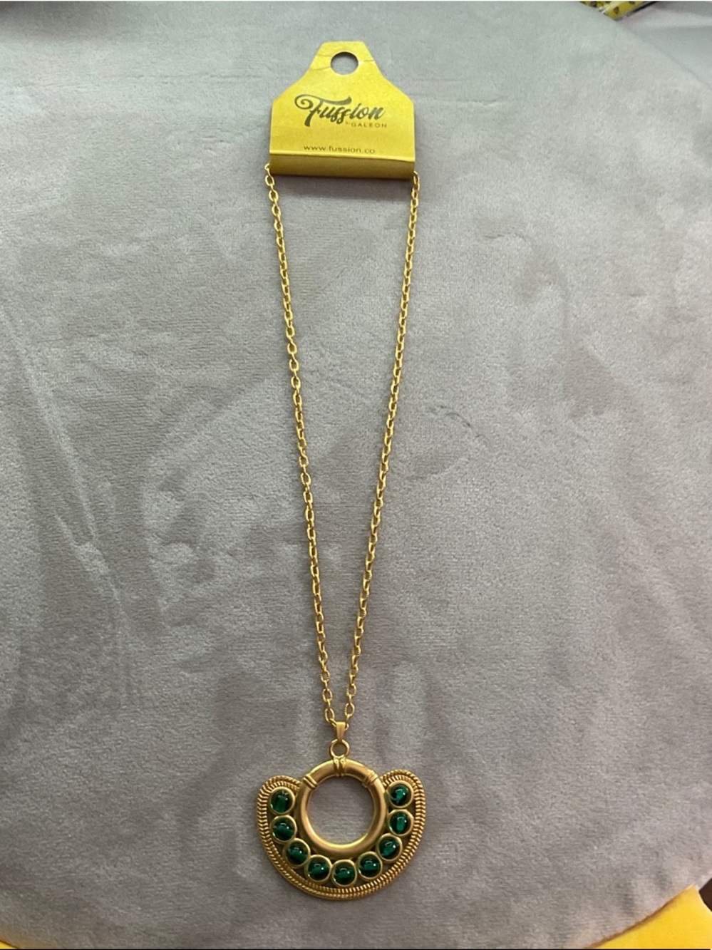 Gold-Tone Necklace with Green Accent Stones by